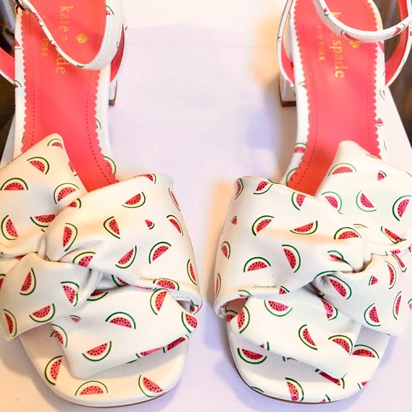 kate spade Shoes - Kate Spade RARE Watermelon Pattern Strappy Open Toe Block Heel - size 7